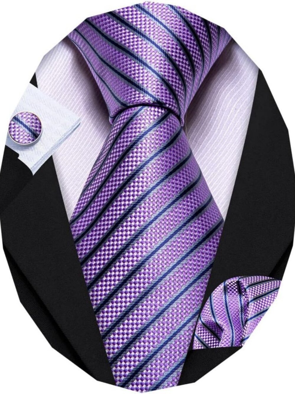 Stylish Striped Silk Tie Set for Men with Handkerchief & Cufflinks - Perfect